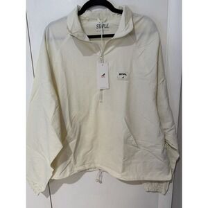 NWT Staple Pigeon Half Zip Windbreaker Jacket Mens M Cream Nylon Drawstring Hem
